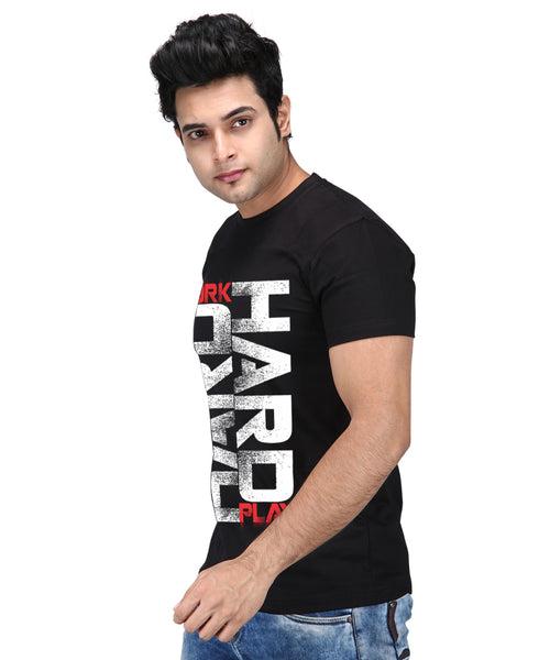 Work Hard - Premium Round Neck Cotton Tees for Men - Black