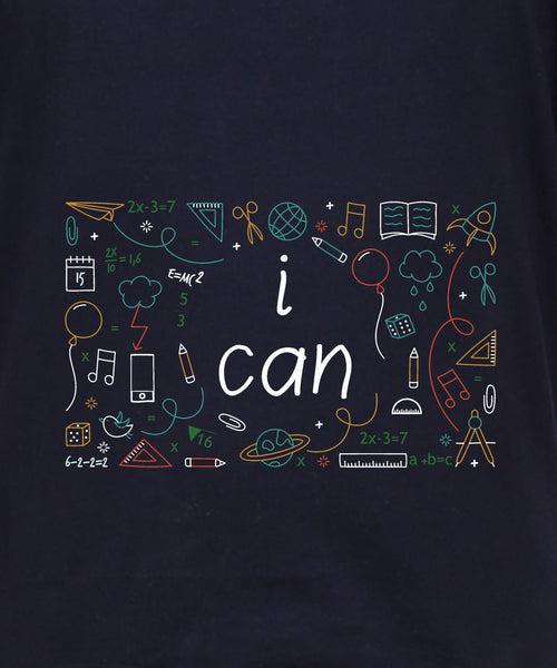 I Can - Premium Round Neck Cotton Tees for Juniors - Navy Blue