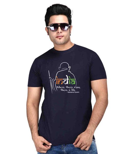 India Where There is Love - Premium Round Neck Cotton Tees for Men - Navy Blue