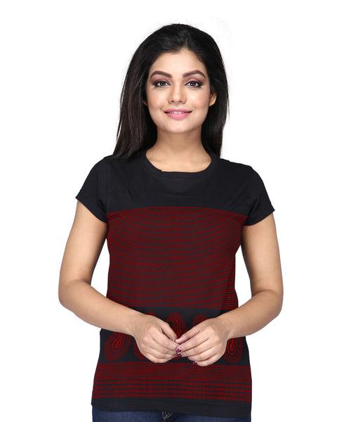 Mango H-Line Border - Block Print Tees for Women - Black