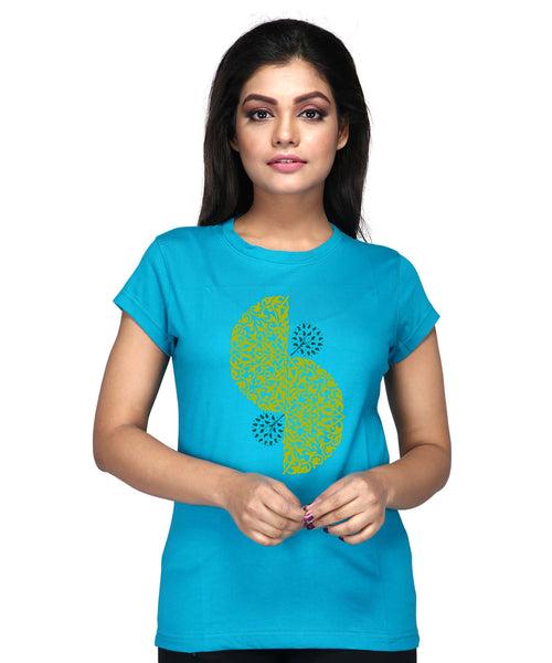 Semi Circle - Block Print Tees for Women - Turquoise