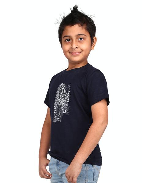 Cheetah - Premium Round Neck Cotton Tees for Juniors - Navy Blue