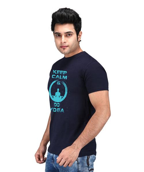 Keep Calm and Do Yoga - Premium Round Neck Cotton Tees for Men - Navy Blue