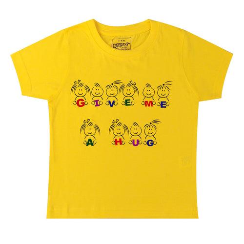 Give me a Hug - Premium Round Neck Cotton Tees for Kids - Lemon Yellow