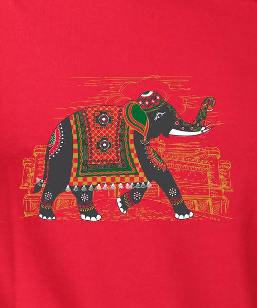 Greeting Elephant - Premium Round Neck Cotton Tees for Men - Red