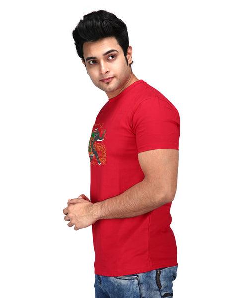 Greeting Elephant - Premium Round Neck Cotton Tees for Men - Red