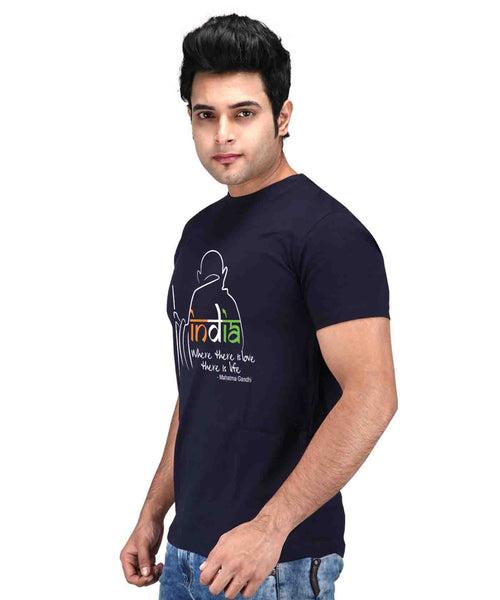 India Where There is Love - Premium Round Neck Cotton Tees for Men - Navy Blue