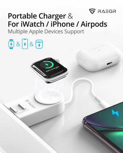 RAEGR Arc 450 Portable Apple Watch Wireless Charger With Apple Cable For AirPods & IPhones