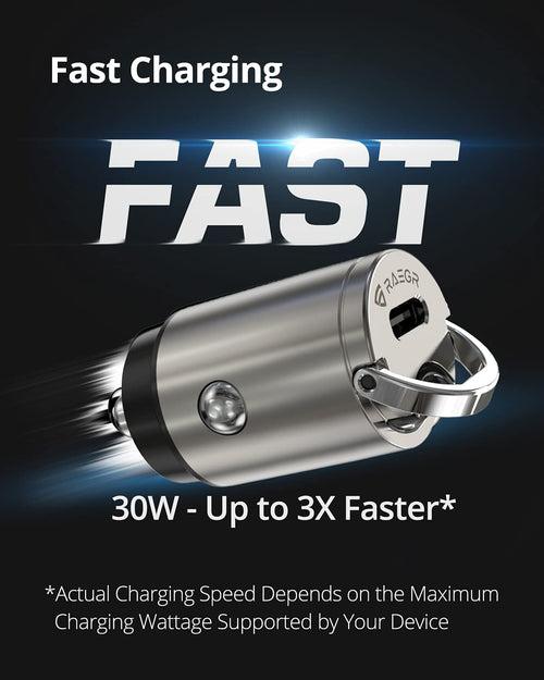 RAEGR RapidLink 350 Type C 30W Car Charger with Type C-C Cable, 30W PD Fast Car Adapter