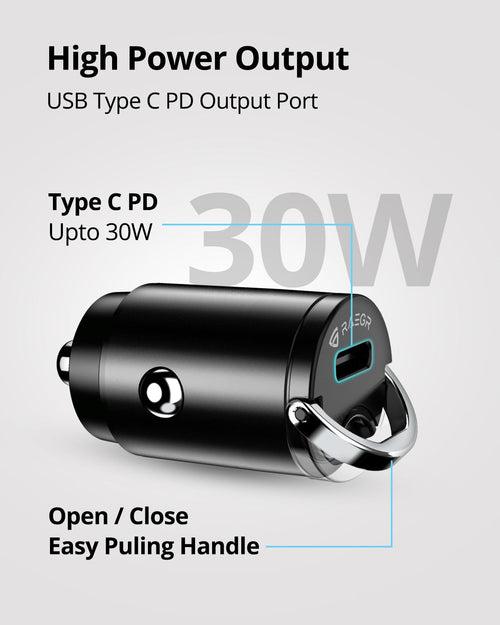 RAEGR RapidLink 350 Type C 30W Car Charger with Type C-C Cable, 30W PD Fast Car Adapter