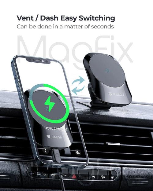 RAEGR MagFix Arc M1450A 15W Car Magnetic Wireless Charger with Air Vent & Dashboard Holder Compatible with iPhone 12 & 13 Series