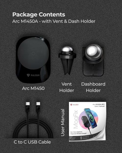 RAEGR MagFix Arc M1450A 15W Car Magnetic Wireless Charger with Air Vent & Dashboard Holder Compatible with iPhone 12 & 13 Series