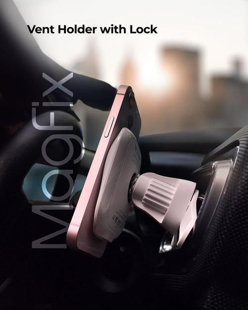 RAEGR MagFix Arc M1450C 15W Car Magnetic Wireless Charger with Air Vent with Lock & Foldable Stand Magnet Holder Compatible for iPhone 15 & 14  Series