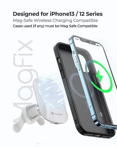 RAEGR MagFix Arc M1450C 15W Car Magnetic Wireless Charger with Air Vent with Lock & Foldable Stand Magnet Holder Compatible for iPhone 15 & 14  Series