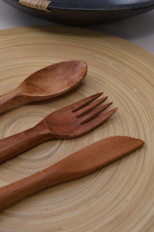 Neem Wood Spoon, Fork & Knife - Combo