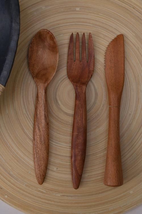 Neem Wood Spoon, Fork & Knife - Combo