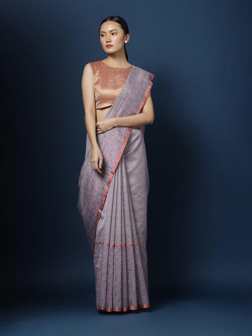 shining grey Chanderi saree