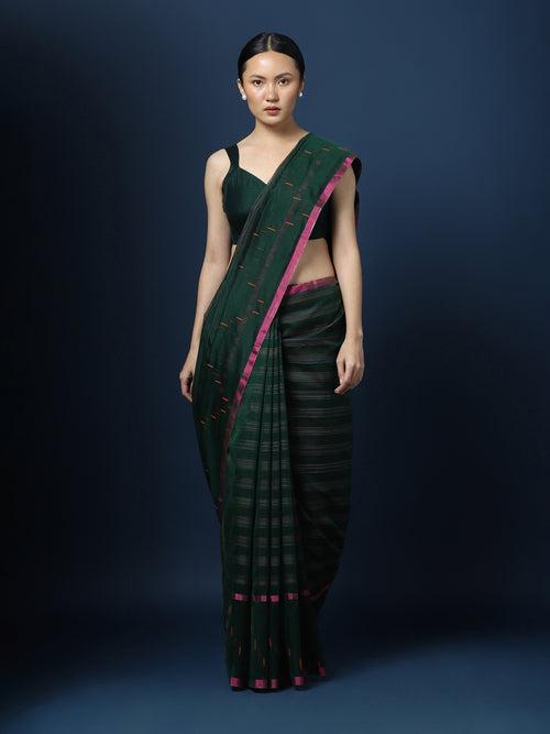 Bottle green Chanderi Saree