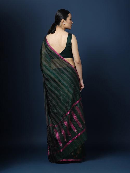 Bottle green Chanderi Saree