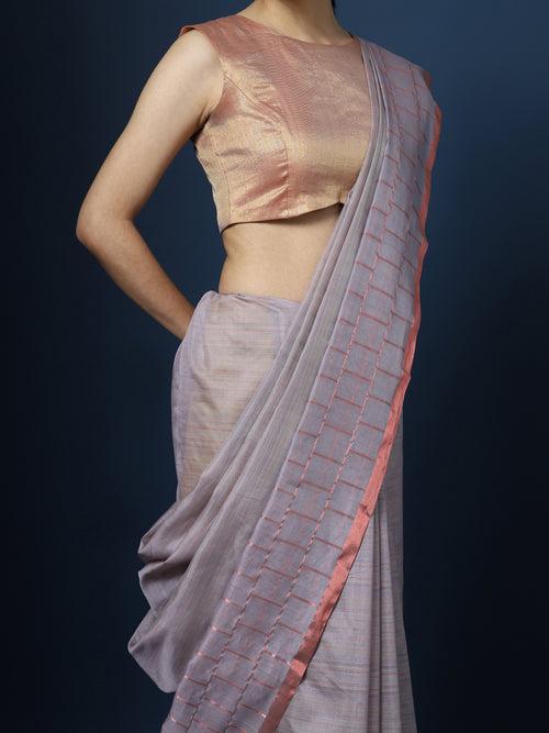 shining grey Chanderi saree