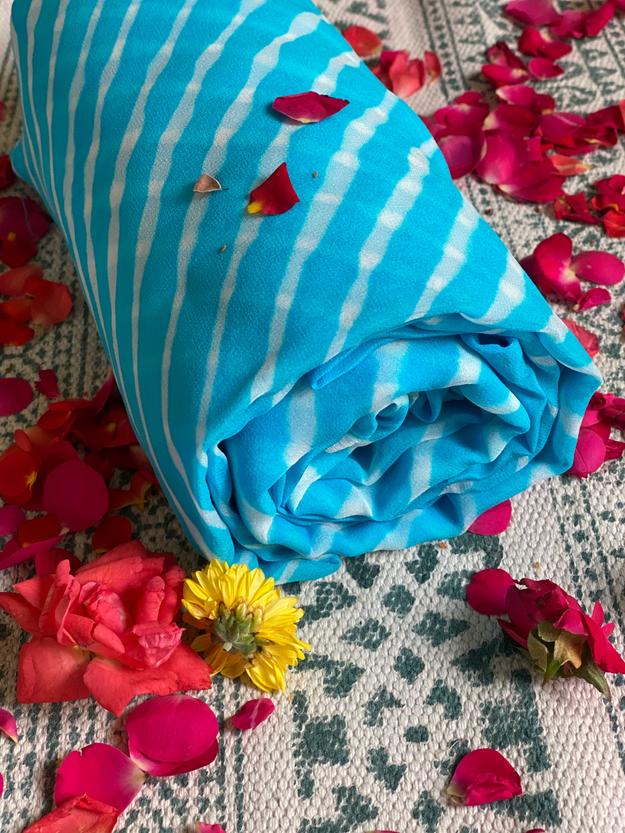 Sky Blue Pure Georgette Leheriya Saree