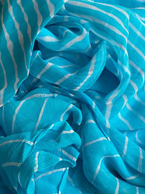 Sky Blue Pure Georgette Leheriya Saree