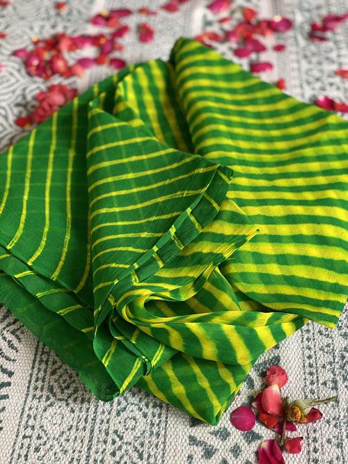 Dark green & yellow  pure georgette leheriya saree