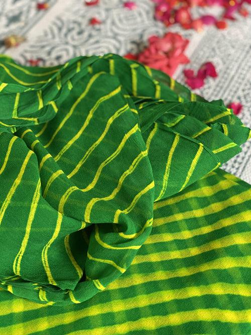 Dark green & yellow  pure georgette leheriya saree