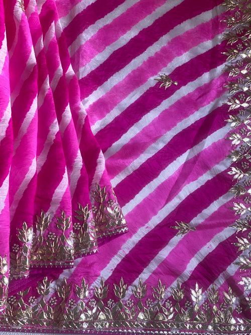 Shaded pink Tussar Leheriya Saree