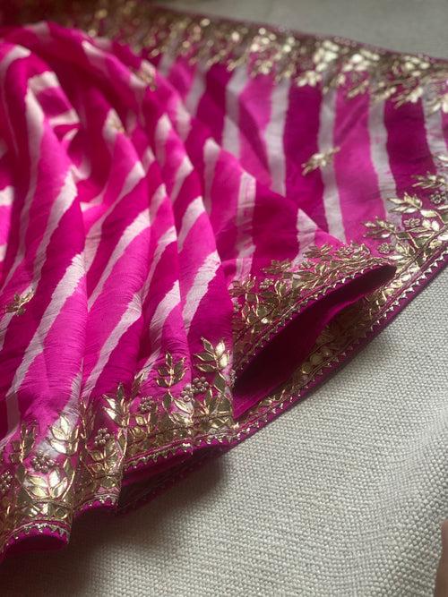 Shaded pink Tussar Leheriya Saree