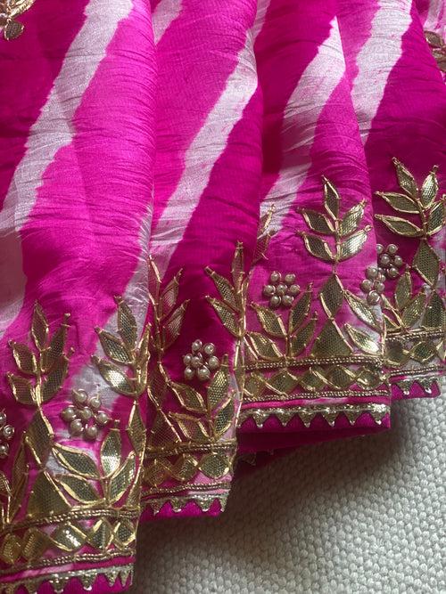 Shaded pink Tussar Leheriya Saree