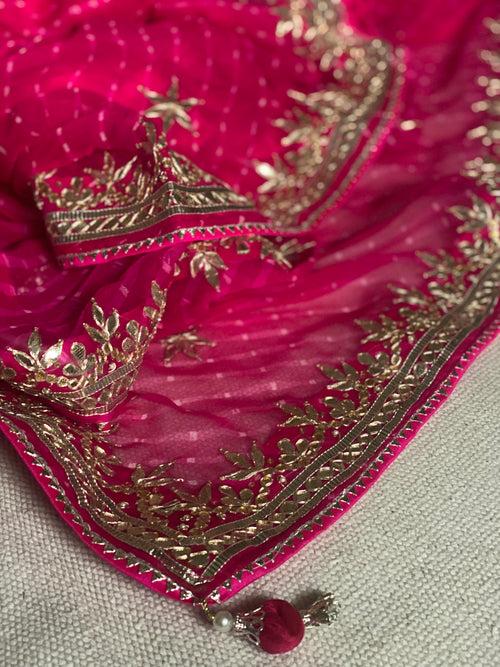 Pink Gota Patti Leheriya Saree