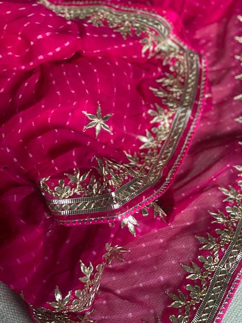 Pink Gota Patti Leheriya Saree