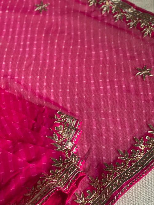 Pink Gota Patti Leheriya Saree