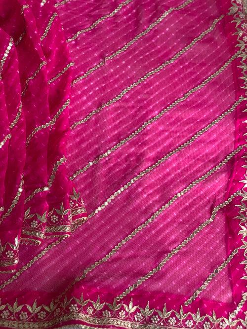 Gota Striped Pink pure silk georgette leheriya saree