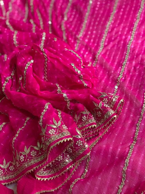 Gota Striped Pink pure silk georgette leheriya saree