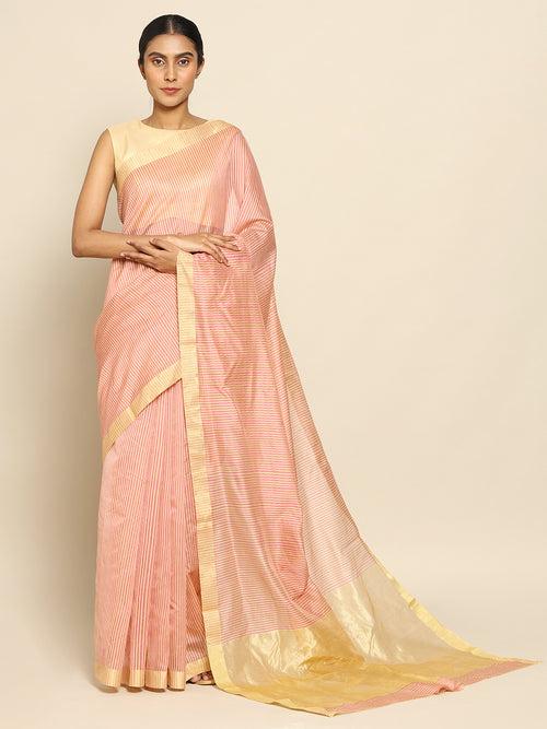 Striped in pink Chanderi Saree