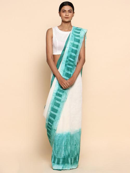 Teal Shibori Linen Saree