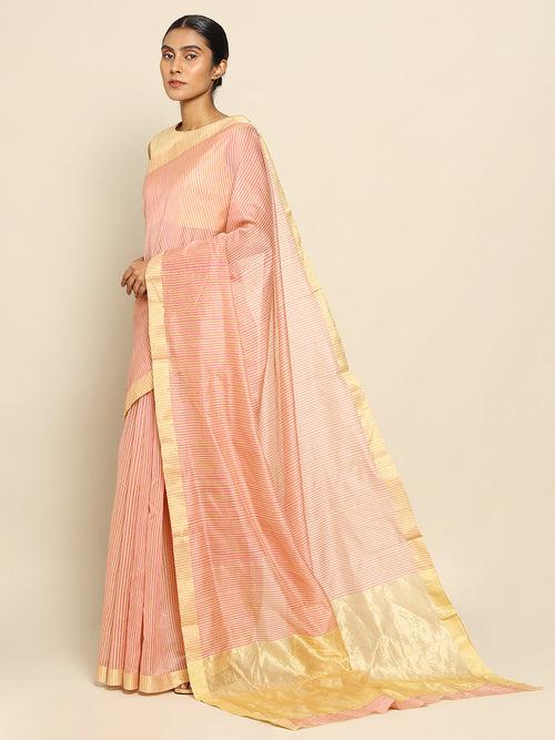 Striped in pink Chanderi Saree