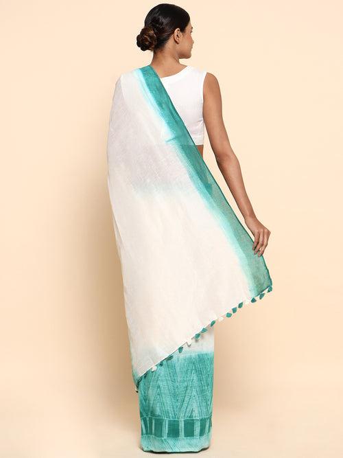 Teal Shibori Linen Saree