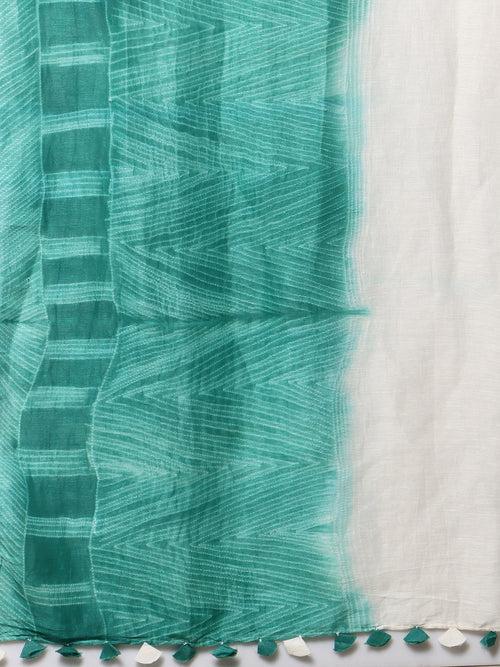 Teal Shibori Linen Saree