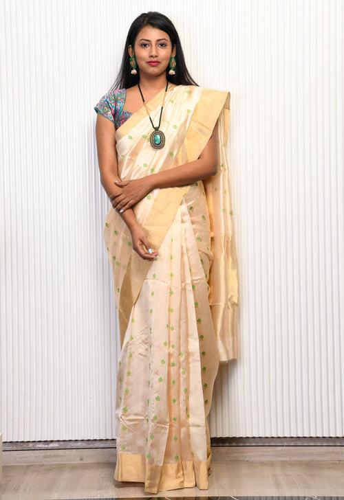 Creamy Pure Silk Chanderi Saree