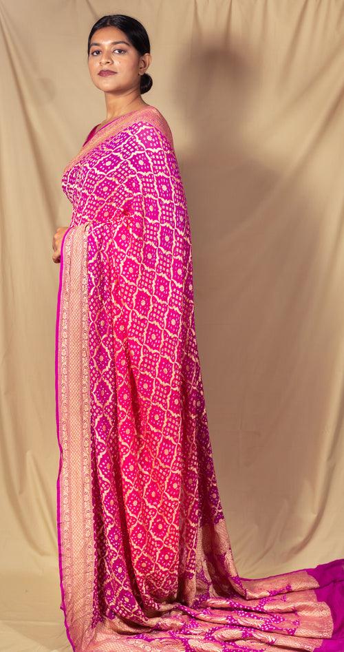 Heavenly Pink Banarasi Bandhini Saree