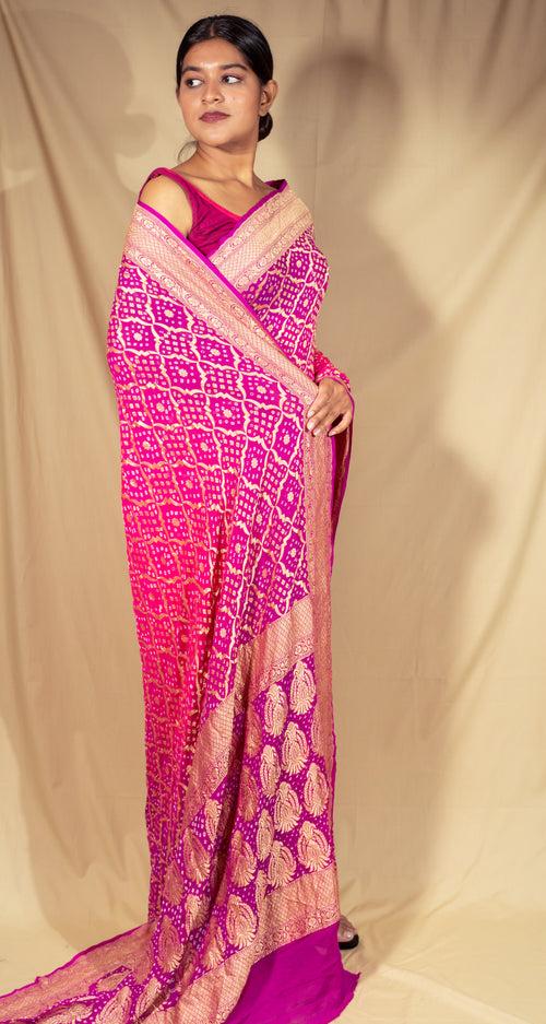 Heavenly Pink Banarasi Bandhini Saree