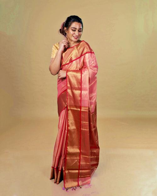 Pink Tissue Maheshwari Saree