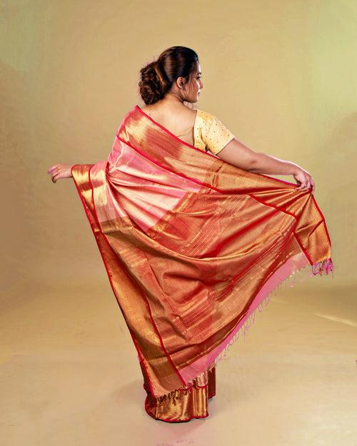 Pink Tissue Maheshwari Saree