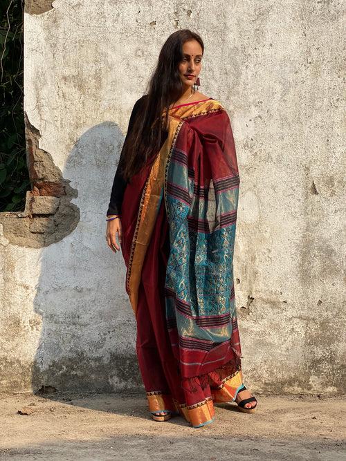 Woven Warli Maheshwari saree