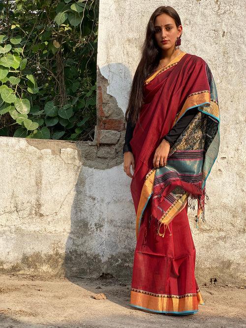 Woven Warli Maheshwari saree