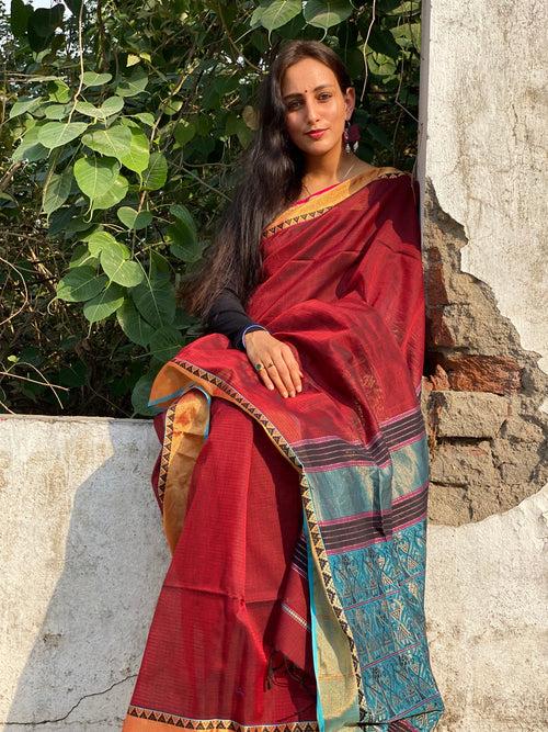 Woven Warli Maheshwari saree