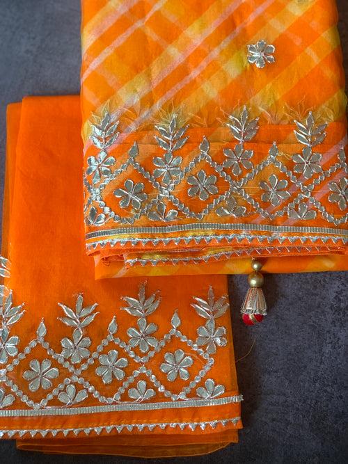 Mango Yellow Organza Leheriya Saree